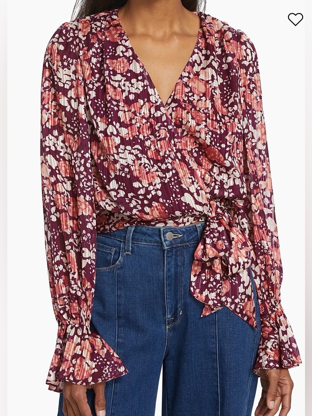 Ramy Brook‎ Melody Floral Wrap Blouse Silk Feel Tie Waist M